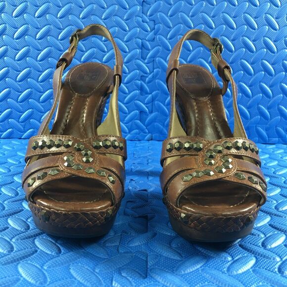 FRYE Women's Shoes Brown Leather Studded Platform High Heel Sandals Size 8 - Picture 3 of 14